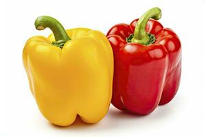 AI generated Two bell peppers, a red and a yellow isolated on white background. AI Generated. photo