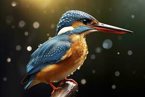 AI generated Kingfisher sitting on the tree branch. AI Generated photo