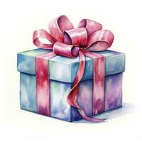 AI generated Watercolor birthday present with bow isolated on white background.  AI Generated photo