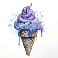 AI generated Watercolor ice cream in a waffle cone. AI Generated photo