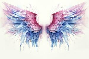 AI generated Beautiful magic watercolor blue pink wings. AI Generated photo