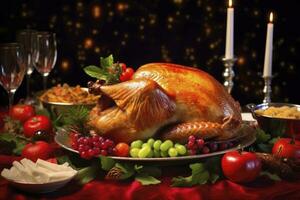 AI generated Christmas turkey dinner. AI Generated photo