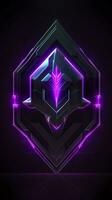 AI generated Amethyst 3D Minimalist Shield Design with a black or dark background with neon lines. AI Generative photo