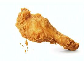 AI generated Fried chicken leg falling in the air isolated on a white background. AI Generated. photo