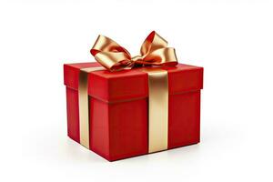 AI generated Gift box with red ribbon isolated on white background. AI Generated photo