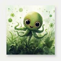 AI generated Watercolor Octopus for kids. AI Generated photo