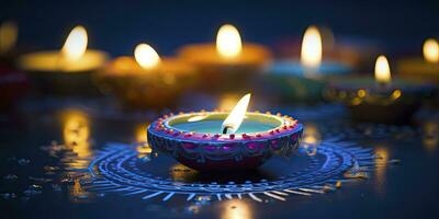 AI generated Happy Diwali. Diya oil lamps were lit during the celebration. AI Generated photo