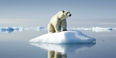 ai generado polar oso en hielo témpano de hielo. derritiendo iceberg y global calentamiento ai generado foto