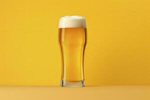 AI generated Beer glass with full beer isolated with a yellow background. AI Generated photo