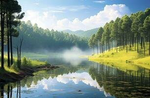 AI generated Beatiful nature lake and forest.AI Generated. photo