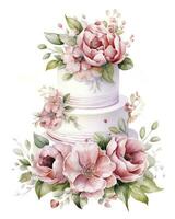 AI generated Watercolor wedding cake isolated on white background.  AI Generated photo