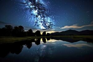 AI generated Milky Way Reflected on Lake. AI Generated photo