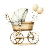 AI generated Watercolor Baby carriage Clipart on white background. AI Generated photo