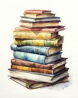 AI generated Watercolor pile of books isolated on white background. AI Generated photo
