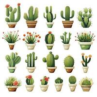 ai generado el cactus conjunto en blanco antecedentes. clipart ilustraciones. ai generado foto