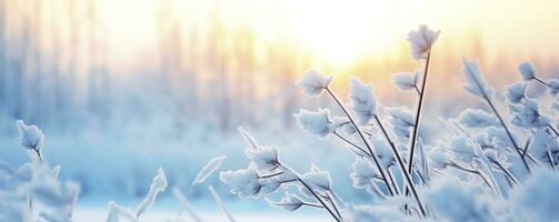 AI generated Frozen snowy grass, winter natural abstract background. beautiful winter landscape. AI Generated photo