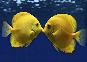 AI generated Two yellow tangs, face to face.  AI Generated. photo