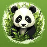 AI generated Cute panda in the middle of a bamboo forest. T-shirt design. AI Generated photo