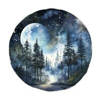 AI generated Forest moon silhouette with fairy shining in the night sky on a white background. AI Generated photo