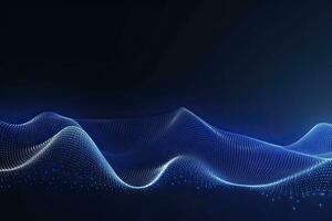 AI generated Dynamic blue particle wave. Abstract sound visualization. Digital structure of the wave flow of luminous particles. AI Generated. photo
