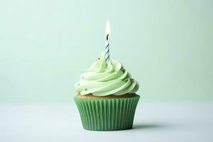 AI generated Happy Birthday Cupcake with Candle. AI Generated photo