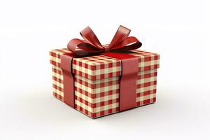 AI generated Gift box with red ribbon isolated on white background. AI Generated photo