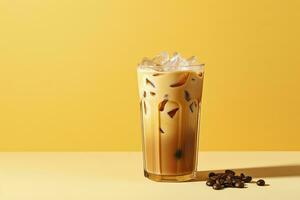 AI generated Iced Latte on yellow background. AI Generated photo