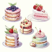 AI generated Set of Cake piece illustration on white background. AI Generated photo