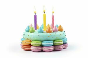 AI generated Colourful birthday cake with candles isolated on white background. AI Generated photo