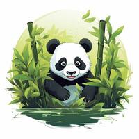 AI generated Cute panda in the middle of a bamboo forest. T-shirt design. AI Generated photo