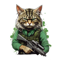 AI generated illustration of a cat holding a gun png