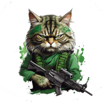 AI generated illustration of a cat holding a gun png