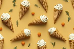 AI generated Incorporate a variety of waffle cones with different ice cream flavors. AI Generated photo