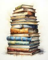 AI generated Watercolor pile of books isolated on white background. AI Generated photo