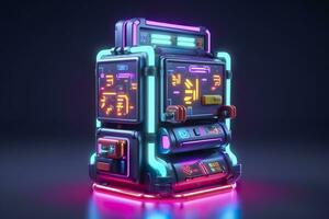 AI generated Modern and Futuristic Neon Digital Gaming Chest in Cartoon Pixar 3D Blender Style. AI Generative photo