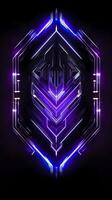 AI generated Amethyst 3D Minimalist Shield Design with a black or dark background with neon lines. AI Generative photo