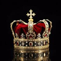 AI generated The Royal Coronation Crown Isolated on a Black Background. Generative AI photo