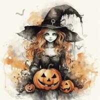 AI generated Watercolor Halloween illustration on white background. AI Generated photo