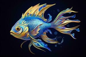 AI generated 3d rendering. fish on black background. Generative AI photo