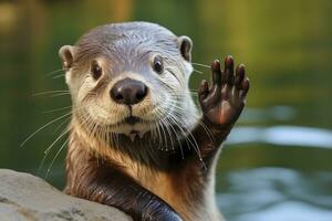 ai generado nutria en el agua. ai generado foto