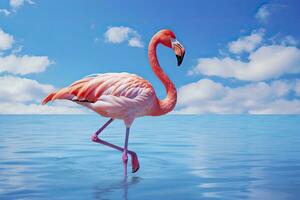 AI generated Pink Flamingo in the water. AI Generated photo