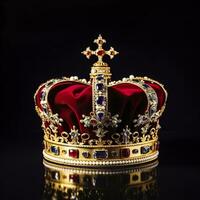 AI generated The Royal Coronation Crown Isolated on a Black Background. Generative AI photo