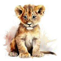 AI generated Watercolor Baby Lion. AI Generated photo