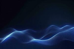AI generated Dynamic blue particle wave. Abstract sound visualization. Digital structure of the wave flow of luminous particles. AI Generated. photo
