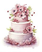 AI generated Watercolor wedding cake isolated on white background.  AI Generated photo