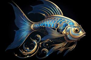 AI generated 3d rendering. fish on black background. Generative AI photo