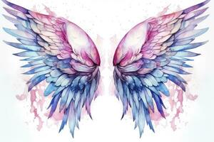 AI generated Beautiful magic watercolor blue pink wings. AI Generated photo