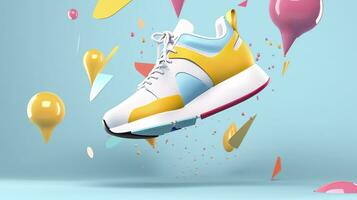 AI generated Flying trendy sneakers on creative colorful background, Stylish fashionable concept. AI Generated photo