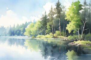 AI generated The serenity of a secluded forest lake.AI Generated photo
