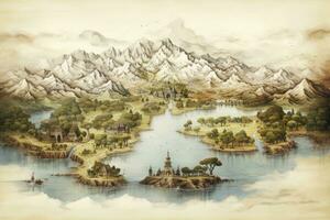 AI generated Great detailed illustration of the world map in vintage style. AI Generated photo